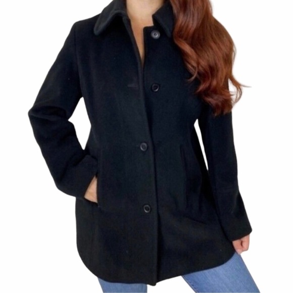 Calvin Klein Angora Wool Blend Black Button Down Pea Coat Black Size M - Picture 1 of 9